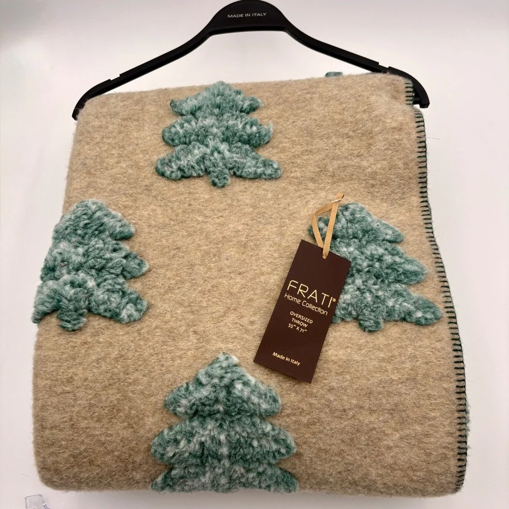 Frati Home Collection Oversized Wool Throw Blanket Neutral Tree Enchanted Forest